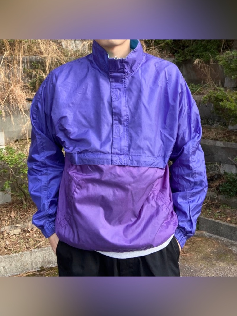 VINTAGE 80s L.L. Bean Purple and Teal Pullover Windbreaker Jacket Size Large